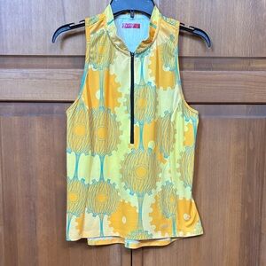Terry Sleeveless Zip-Front Cycling Jersey- Yellow Gear Print